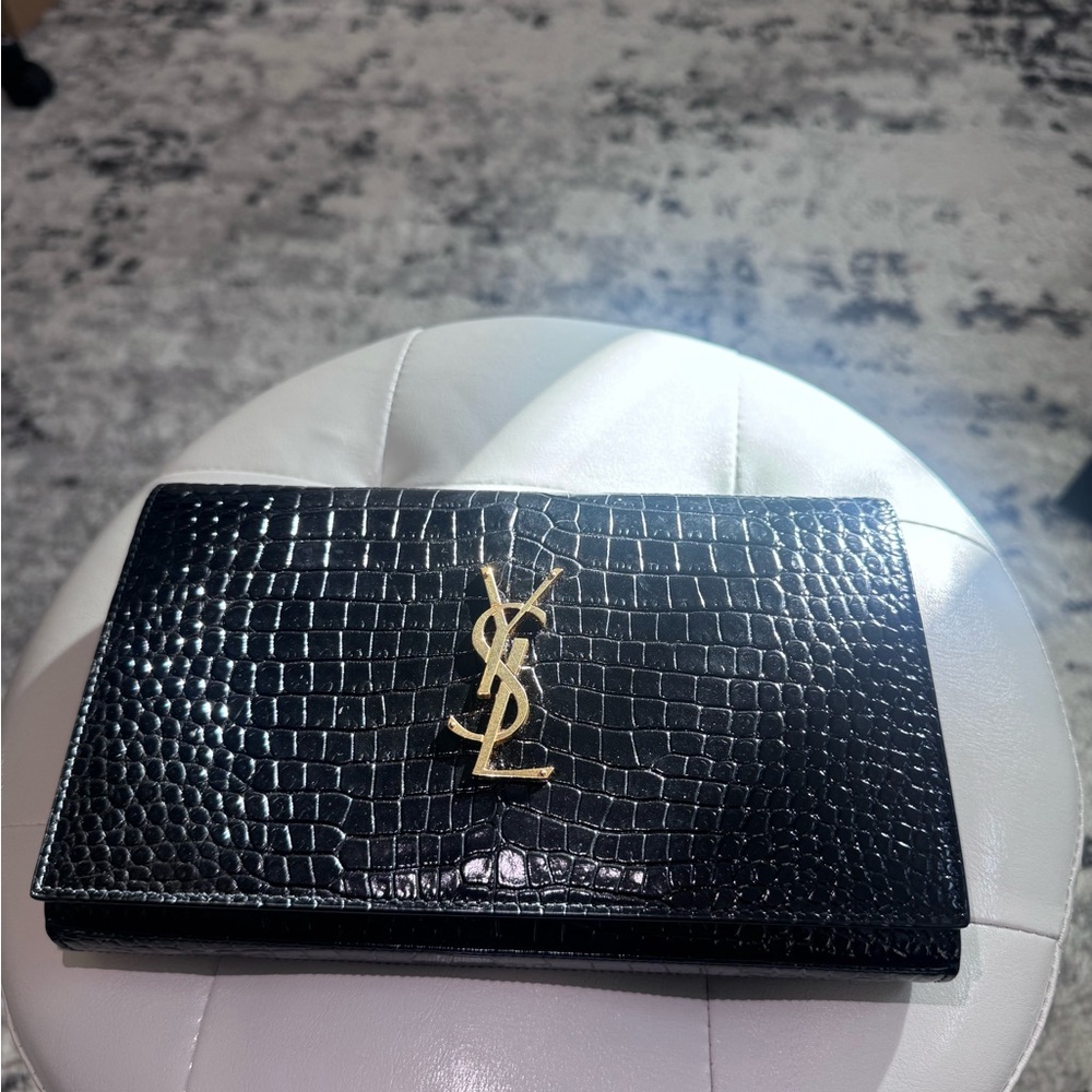 Yves Saint Laurent Black Croc-Embossed Mini Bag